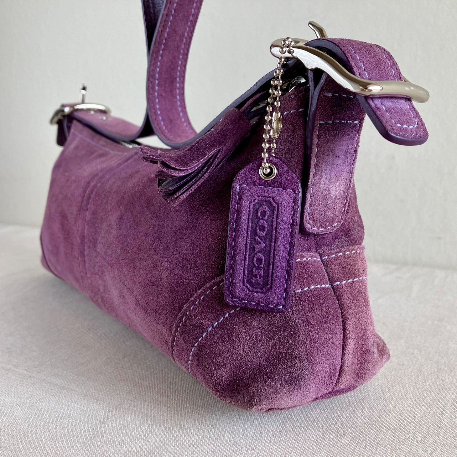 バッグ Coach Hamptons Demi Baguette Bag Purple COACH Vintage Y2K Hampton Demi Suede Small Hobo Shoulder Bag