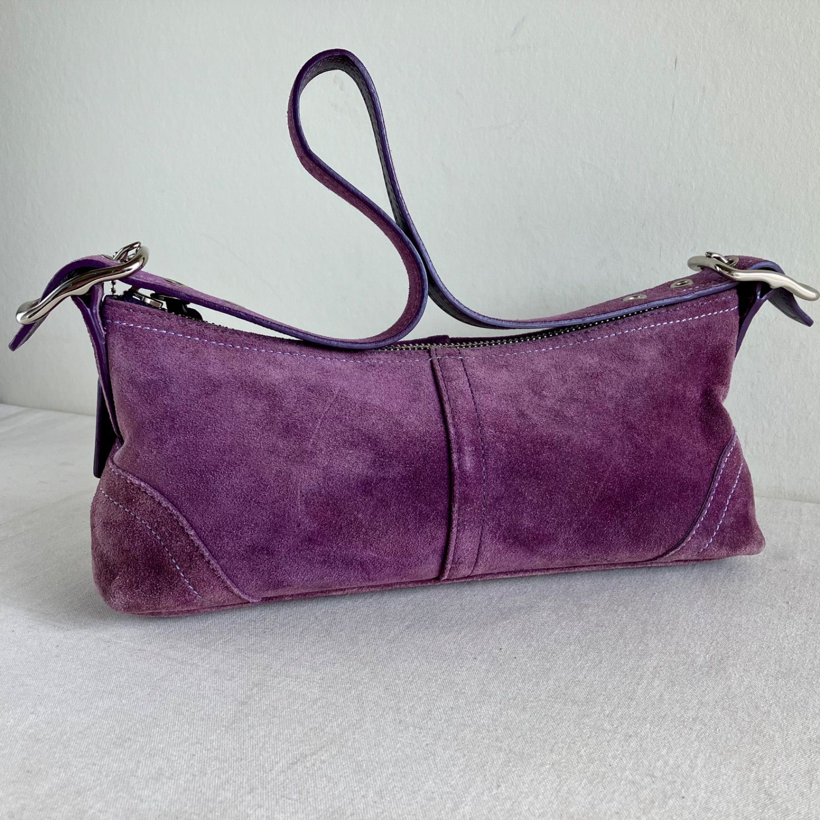 バッグ Coach Hamptons Demi Baguette Bag Purple COACH Vintage Y2K Hampton Demi Suede Small Hobo Shoulder Bag