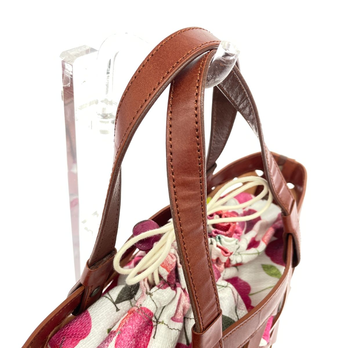 IBIZA イビサ トートバッグ サクランボ柄 メッシュレザー ブラウン