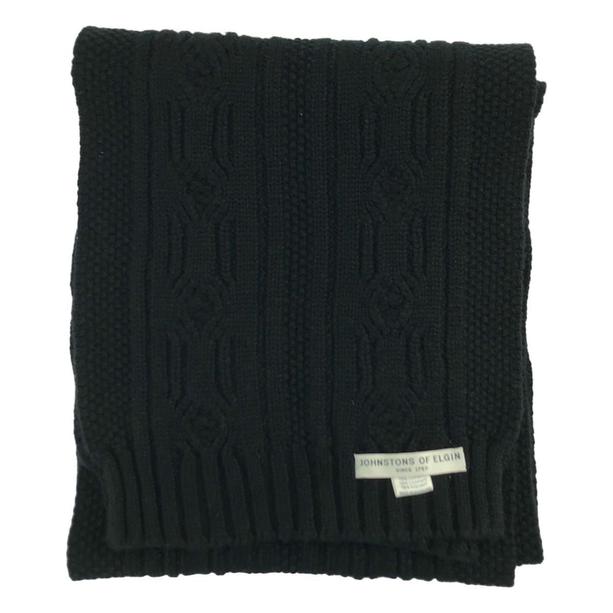 OF ELGIN | ジョンストンズオブエルガン cashmere 100% カシミヤ ケーブル ニット ストール マフラー ブラック