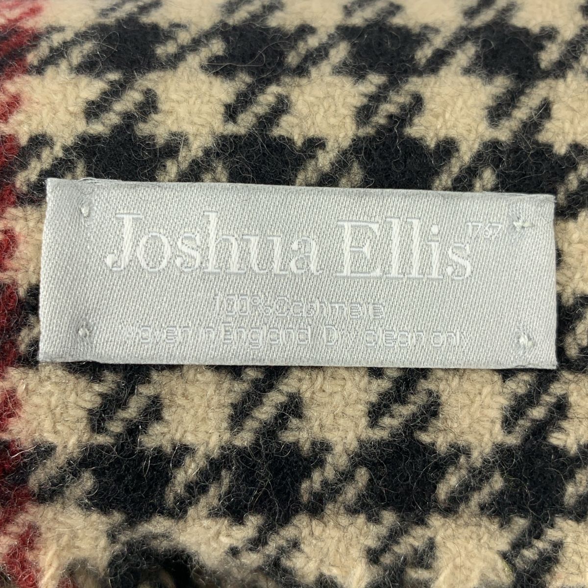【美品】  JOSHUA ELLIS / ジョシュアエリス | カシミヤ100% 千鳥格子柄 フリンジマフラー ユニセックス | ベージュ系 | レディース 美品】 JOSHUA ELLIS / ジョシュアエリス | カシミヤ100% 千鳥格子柄