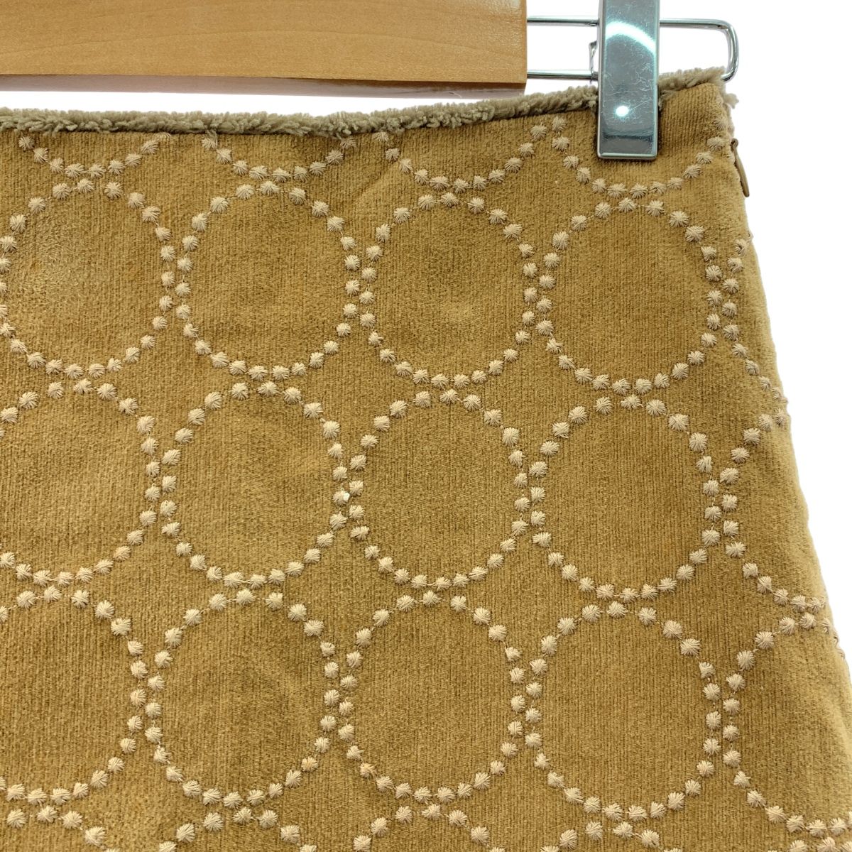 mina perhonen | ミナペルホネン tambourine タンバリン エンブロイダリー サイドジップ スカート 裏地付き 36 ブラウン レディース