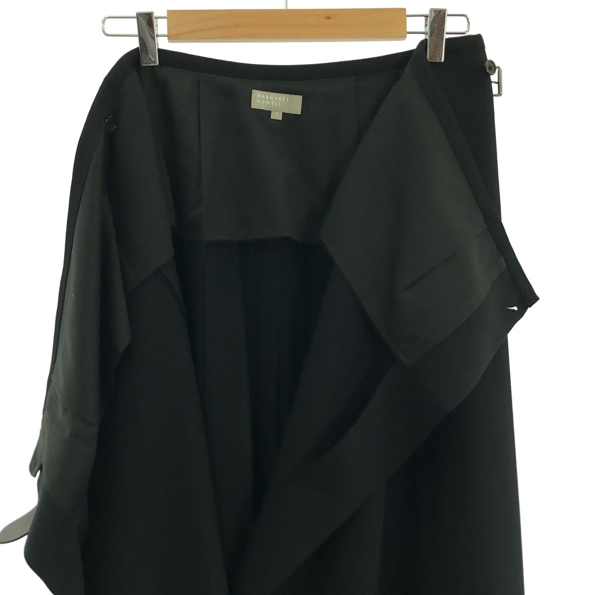 マーガレットハウエル ウール プリーツラップスカート レザーベルト 黒