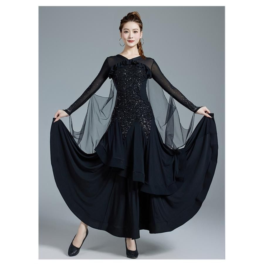 社交ダンスドレス 社交ダンス モダンドレス ブラック レッド パープル