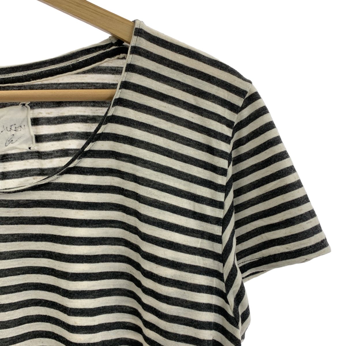 GREG LAUREN グレッグローレン STRIPE SLOUCHY TEE ヴィンテージ加工 ボーダー クルーネック Tシャツ 0 ブラック アイボリー メンズ