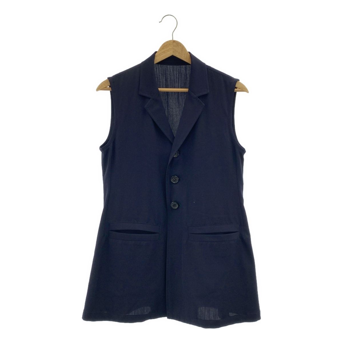 Y s ワイズヨウジヤマモト 1995 SS ウールギャバ 3 B ベスト ネイビー レディース