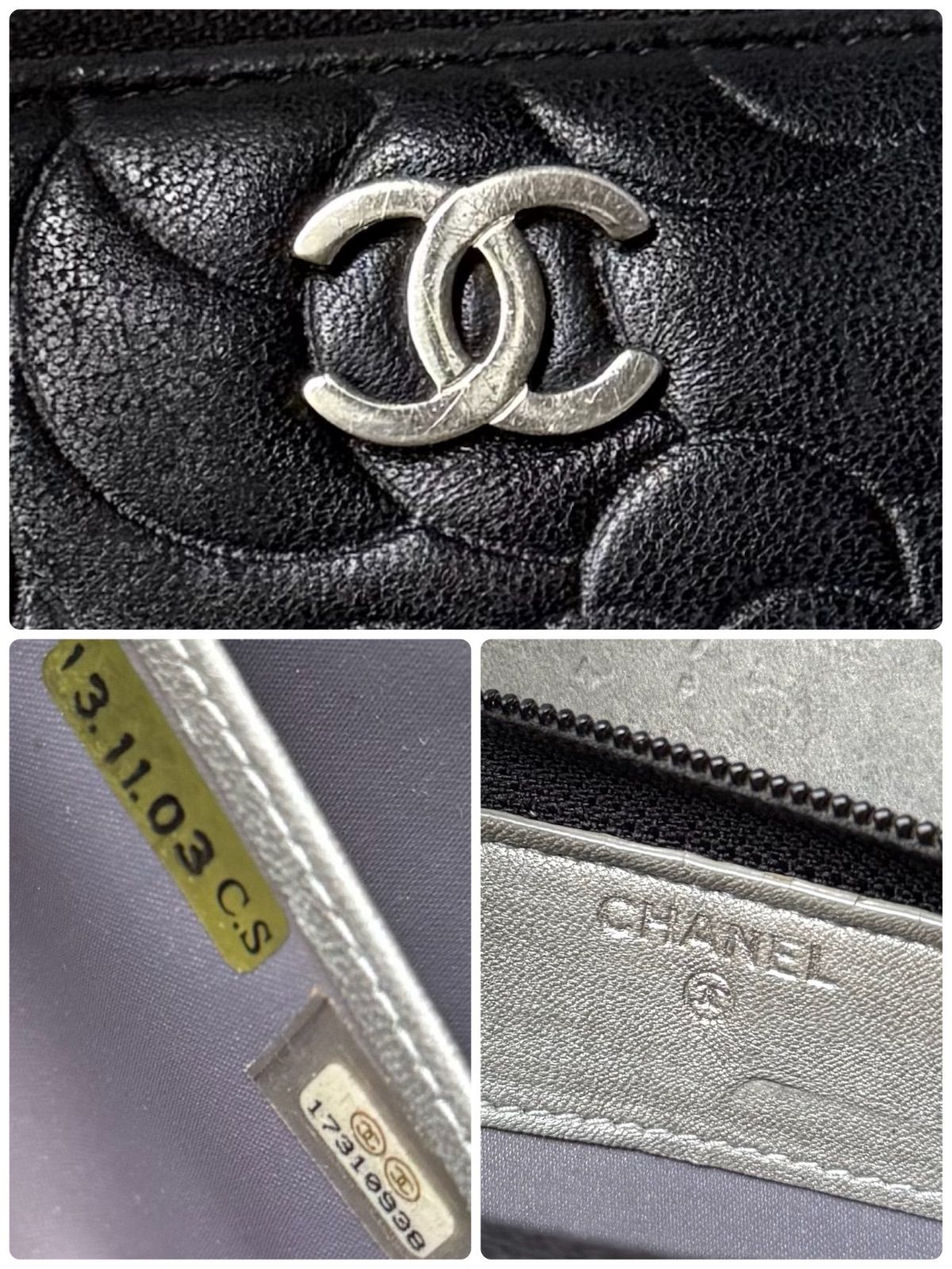 KB36 シャネル カメリア ラウンドファスナー長財布 シルバー金具