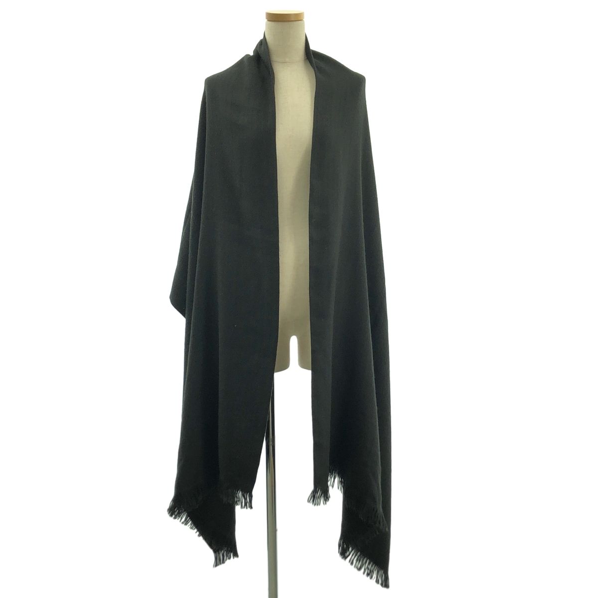 HERMES エルメス ジャガード ロゴ フリンジ 大判 ストール マフラー ユニセックス ブラック