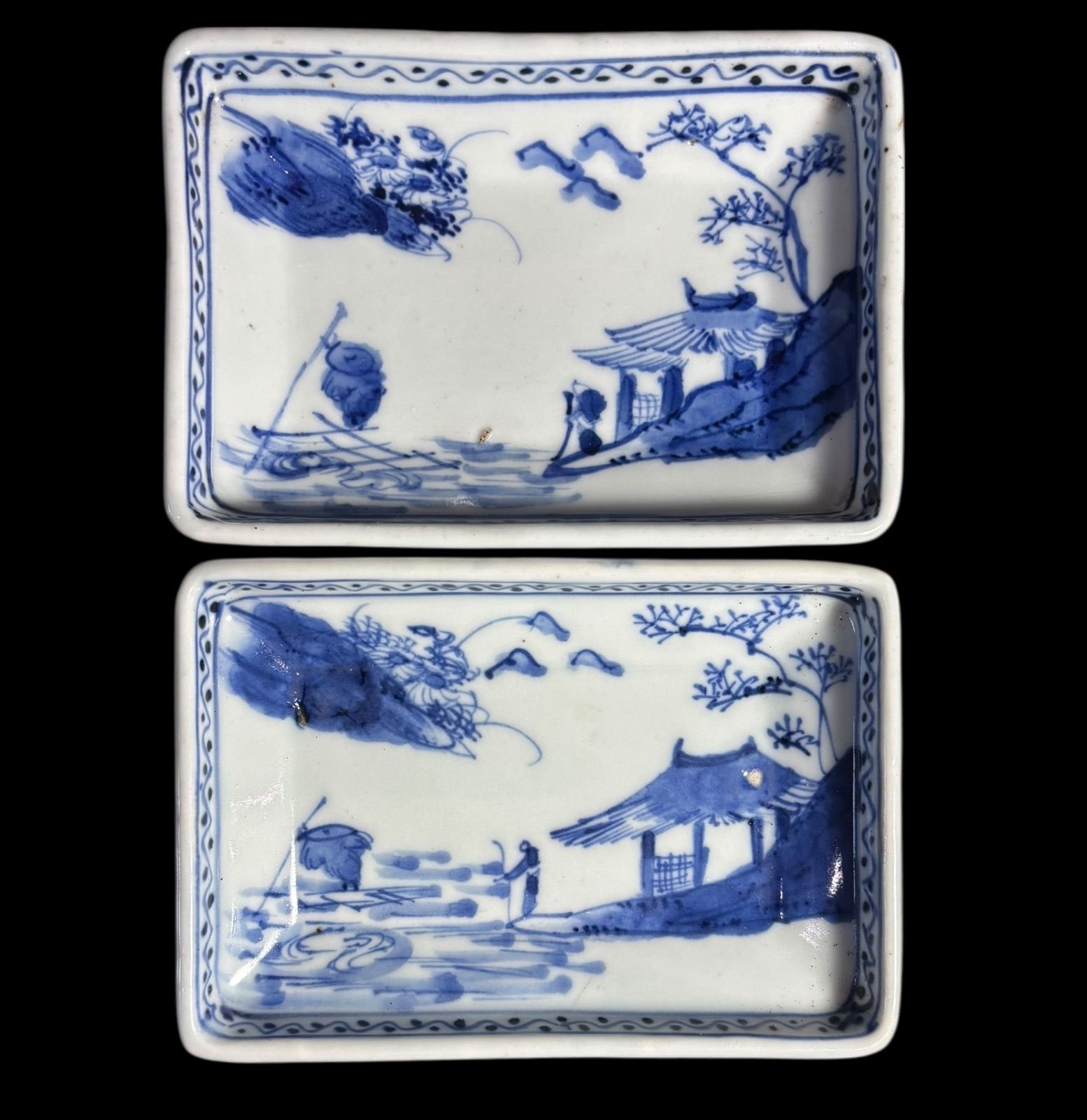 5客セット】 明治期 四角皿 山水風景図 染付 角皿 取り皿 飾り皿 和