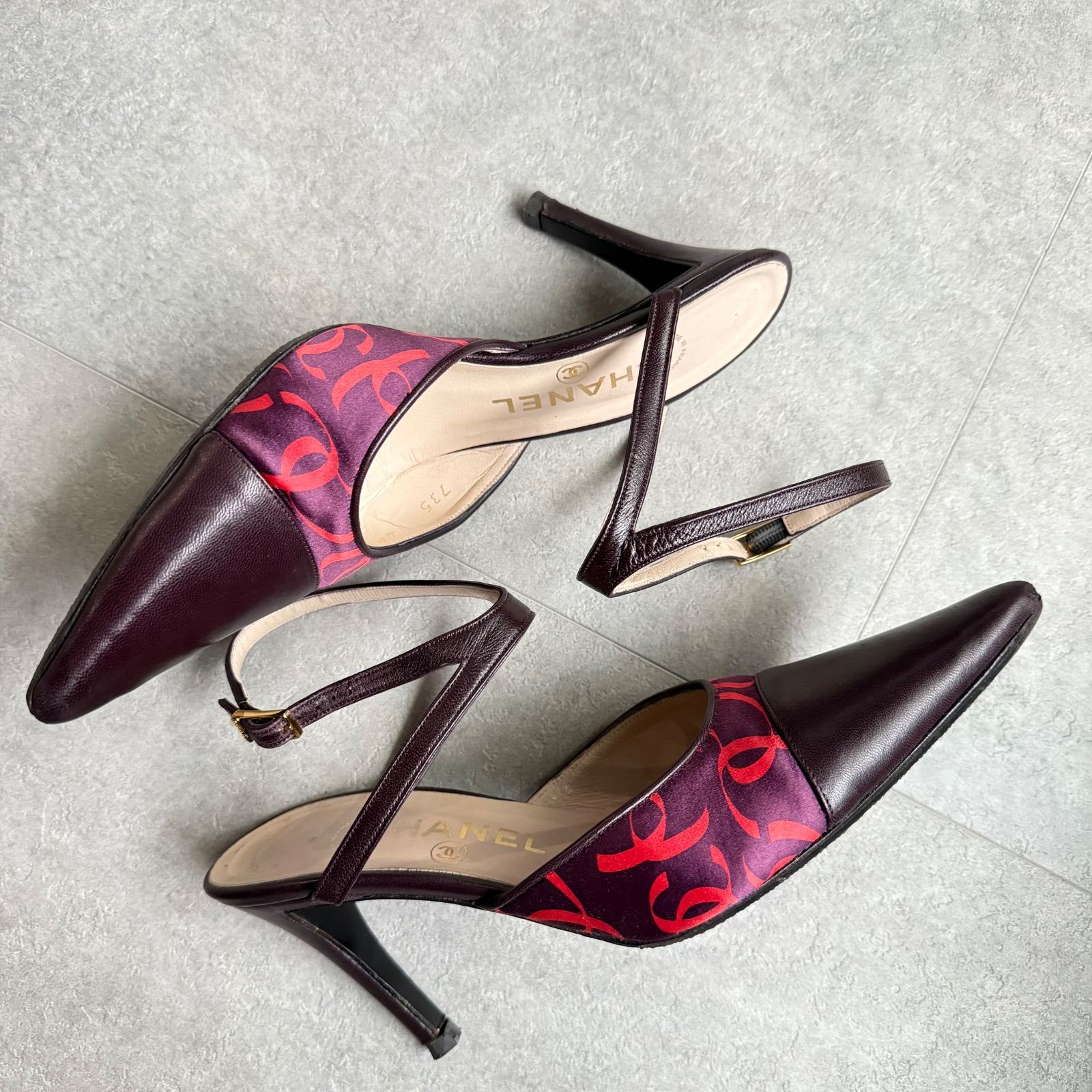 CHANEL シャネル ココマーク 総柄 ストラップパンプス ポインテッド