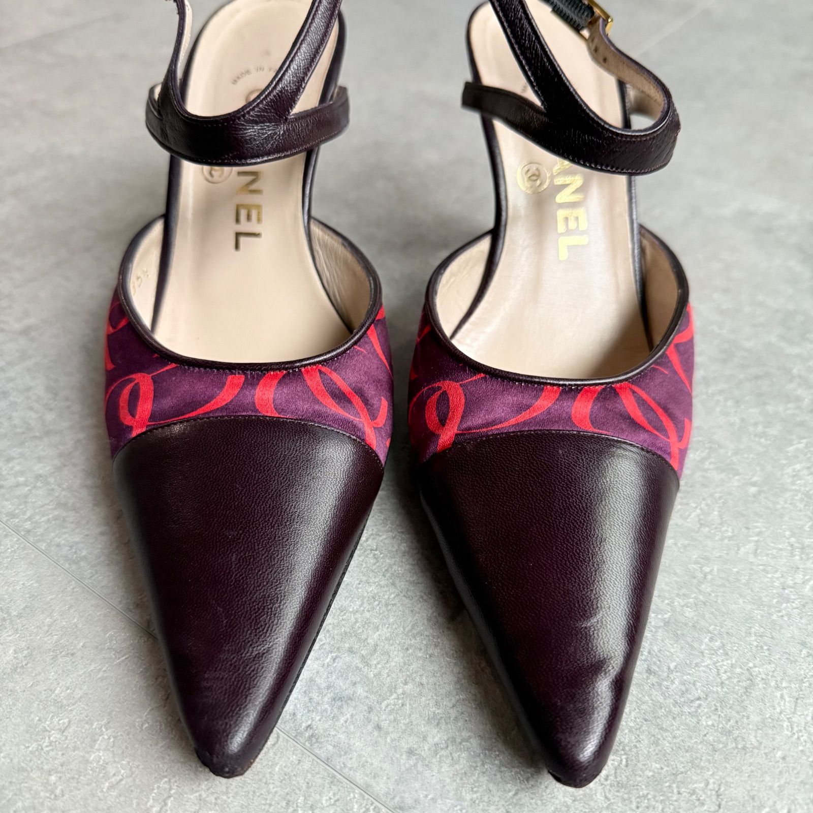 CHANEL シャネル ココマーク 総柄 ストラップパンプス ポインテッド