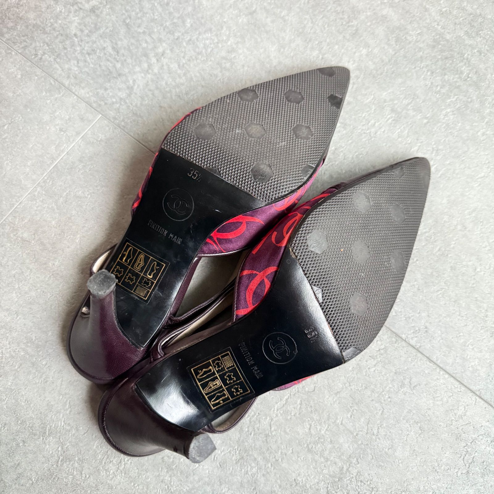 美品❤CHANEL【シャネル】ココマーク♡パンプス ラベンダー CHANEL シャネル ココマーク 総柄 ストラップパンプス ポインテッド