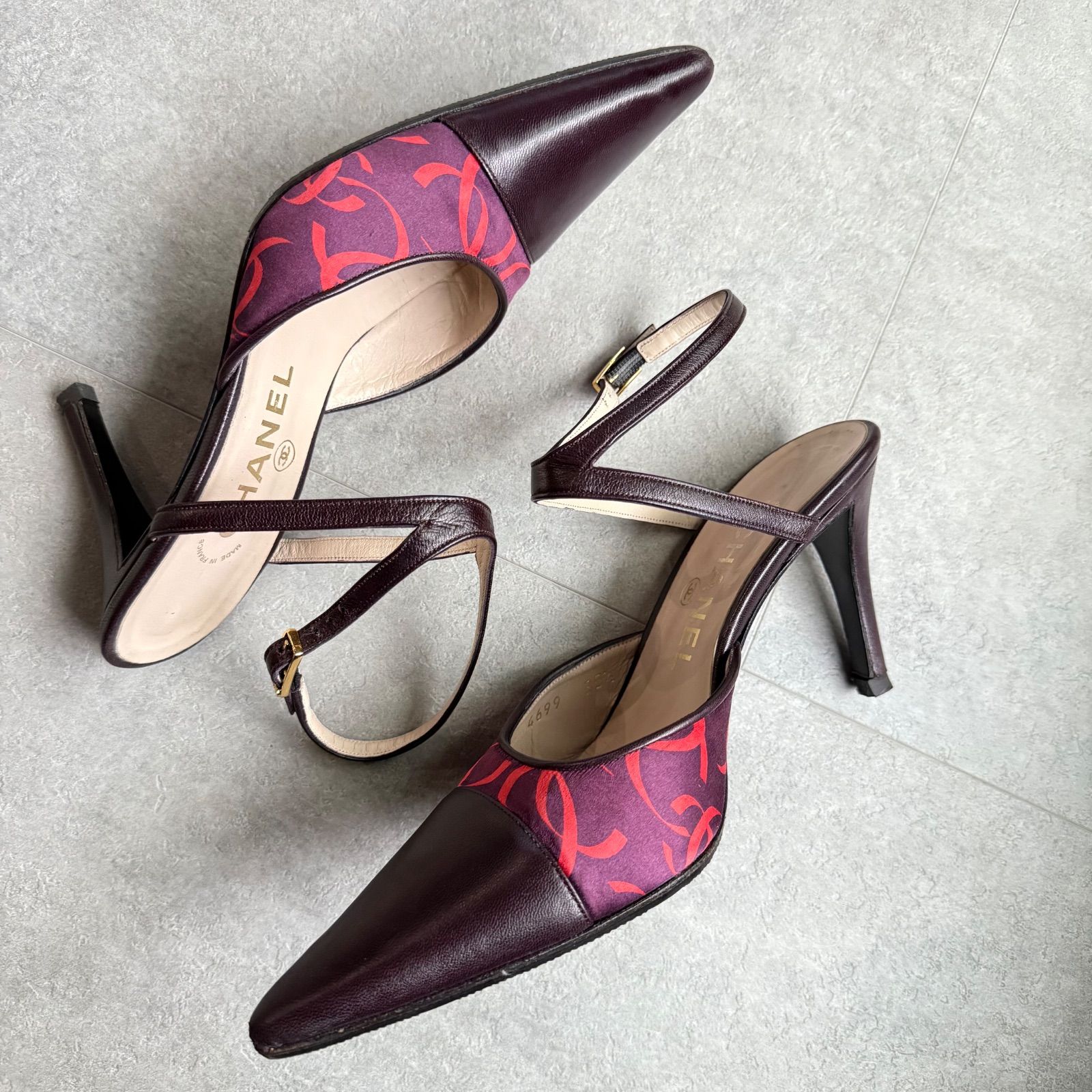 CHANEL シャネル ココマーク 総柄 ストラップパンプス ポインテッド