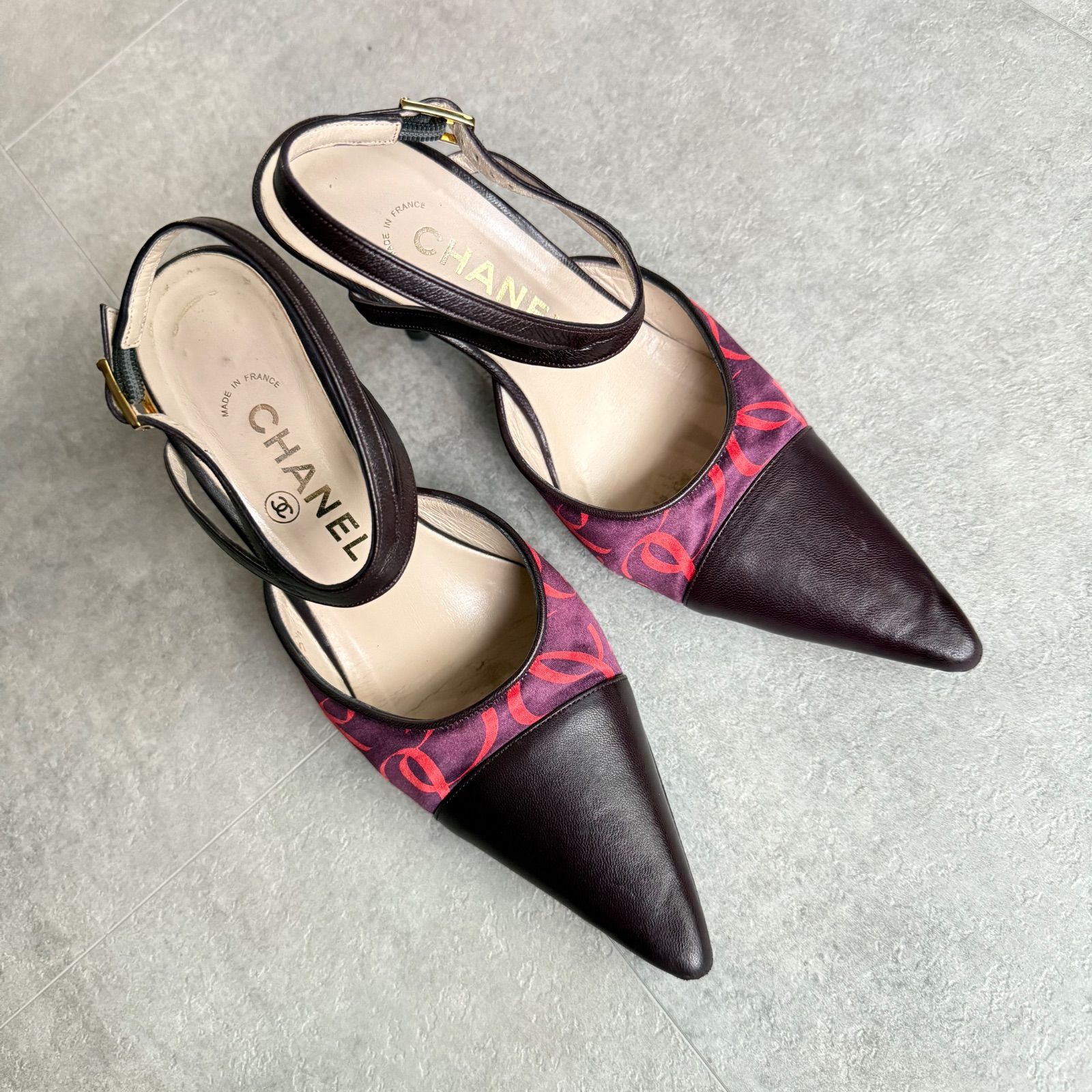 CHANEL シャネル ココマーク 総柄 ストラップパンプス ポインテッド