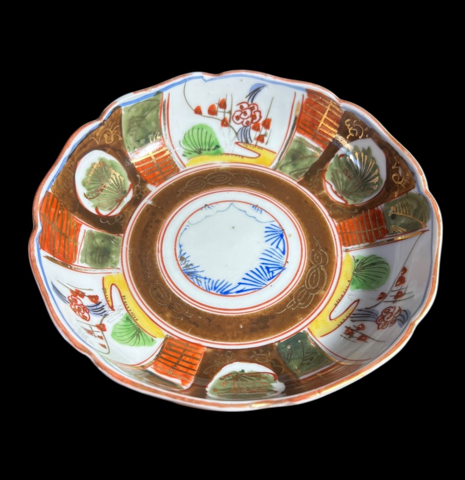 2客セット】 古伊万里 金彩 なます皿 草花風景文図 色絵 丸皿 取り皿