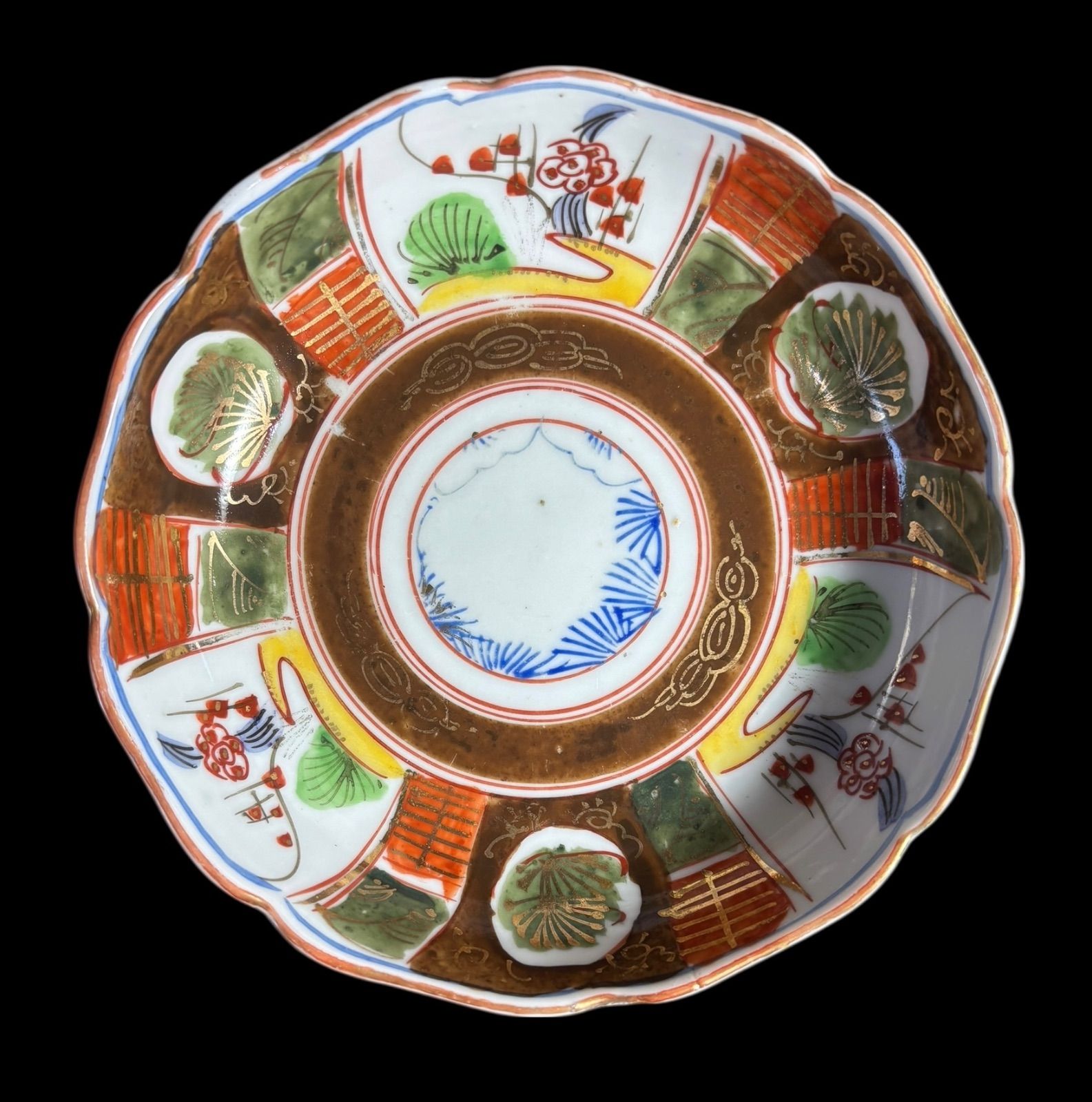 2客セット】 古伊万里 金彩 なます皿 草花風景文図 色絵 丸皿 取り皿