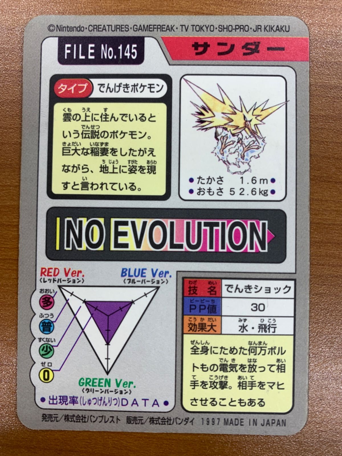 状態B サンダー ポケモンカードダス No.145 でんきショック バンダイ
