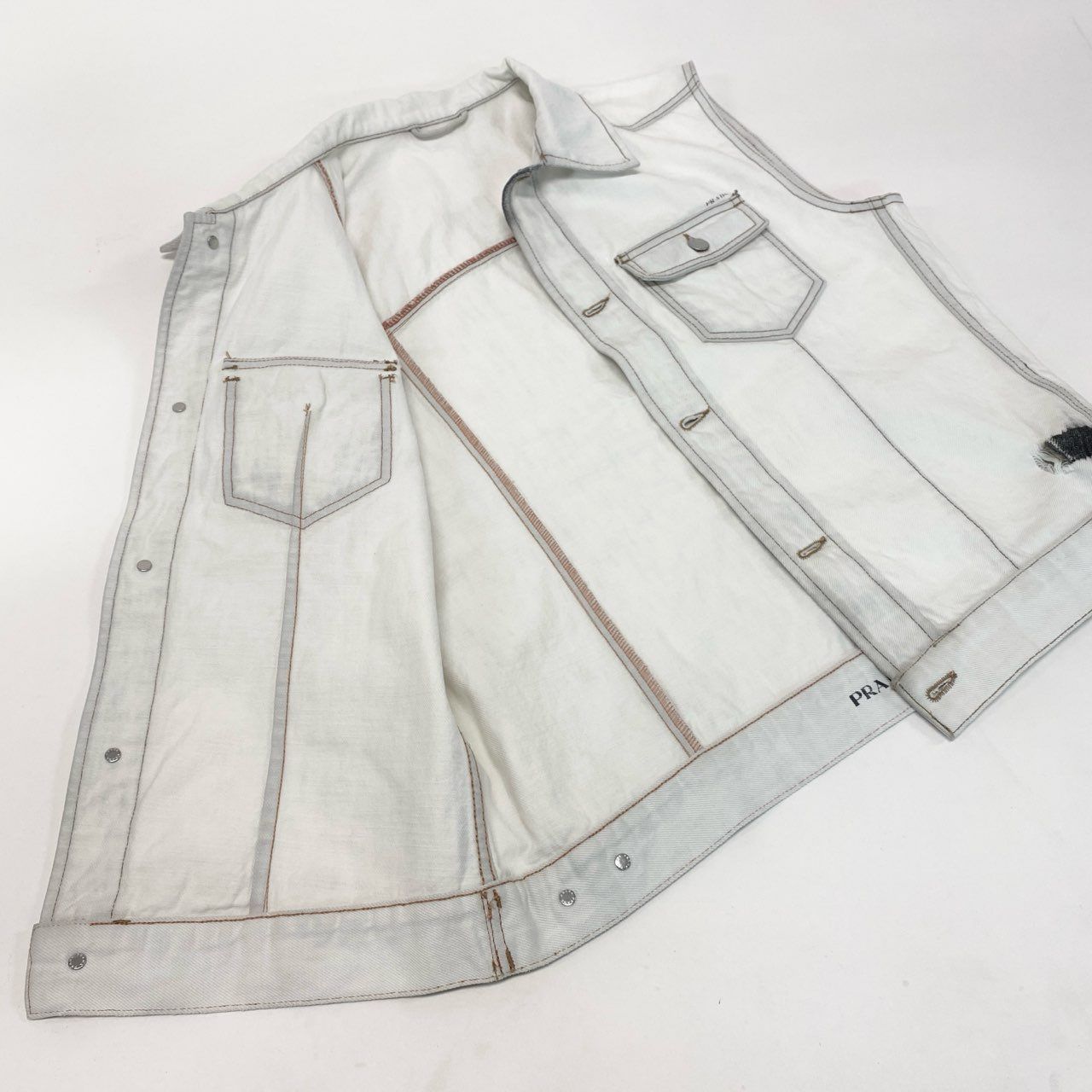 24k28 PRADA プラダ デニムベスト トップス ロゴ 52 ホワイト コットン