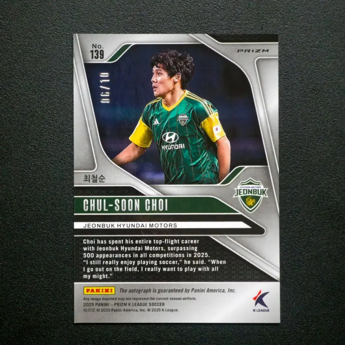 Panini プリズム 全北現代モータース チェ チョルスン GOLD 直筆サイン