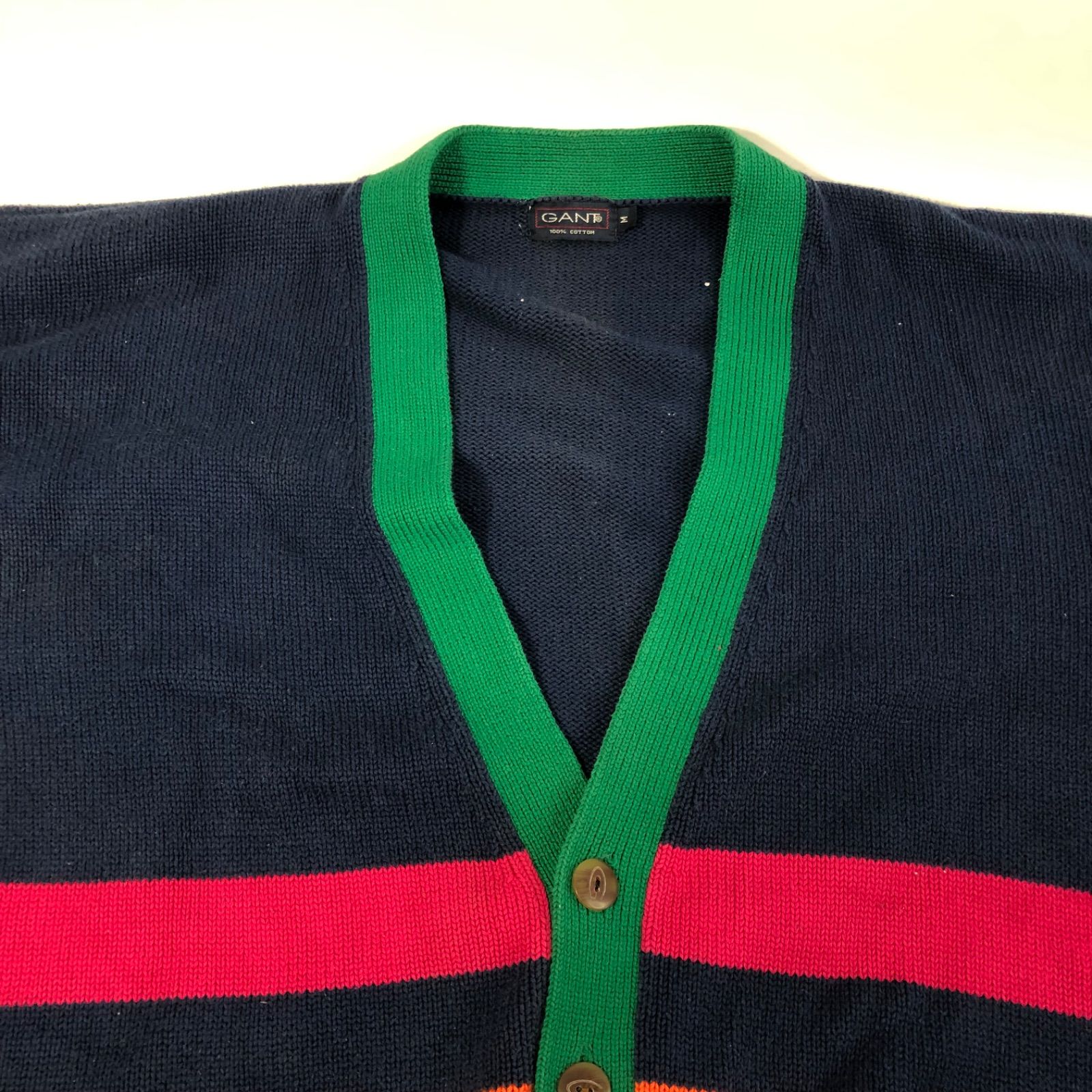 A 1128-12-5 GANT ガント メンズ コットン カーディガン マルチ ボーダー size M