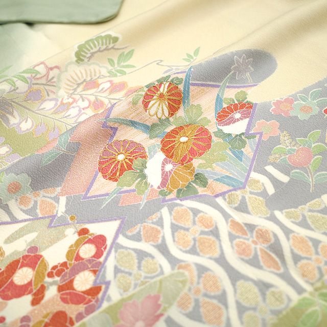 新古品】 訪問着 着物 フォーマル 未使用 正絹 袷 手描き友禅 金駒刺繍