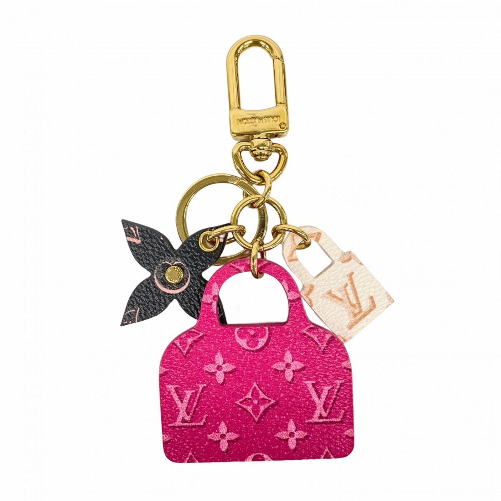 ルイ ヴィトン Louis Vuitton キーホルダー モノグラム ポルトクレイリュストレ M 00838 ブラック ピンクレディース