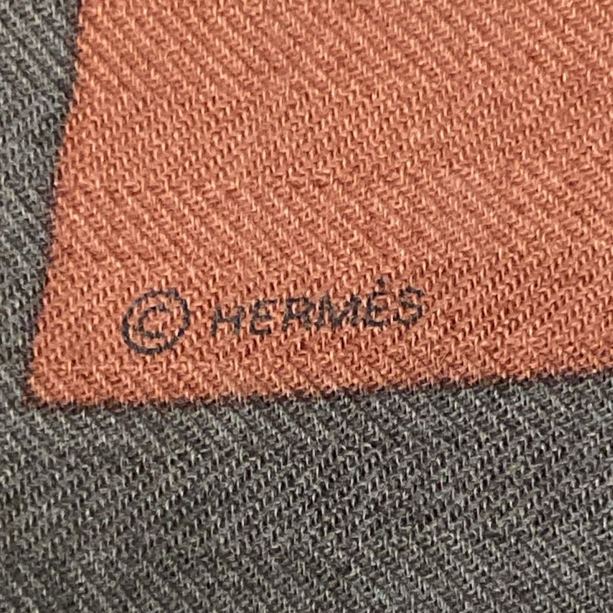 HERMES エルメス ストール ショール ダークブラウン ブラウン ダークネイビー フリンジ カシミヤ シルク