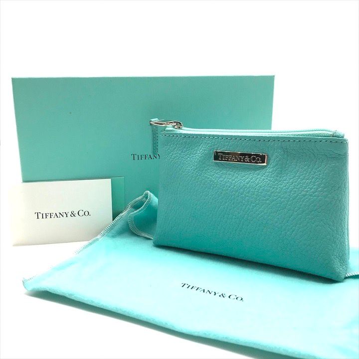 ♥品 TIFFANY＆Co. ティファニー ロゴ金具 レザー 小物入れ アクセサリー ポーチ ブルー き プレゼント ギフト 贈り物 a 11046