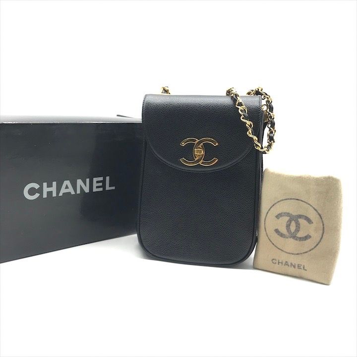 CHANEL シャネル デカココマーク キャビアスキン チェーン ショルダー バッグ ポシェット ブラック レディース ブランド 鞄 BAG a 7417