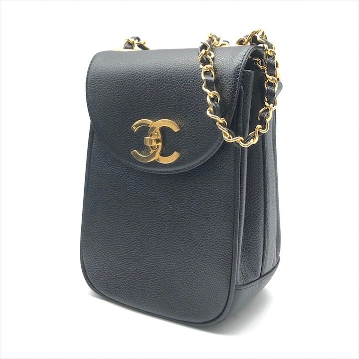 CHANEL シャネル デカココマーク キャビアスキン チェーン ショルダー バッグ ポシェット ブラック レディース ブランド 鞄 BAG a 7417