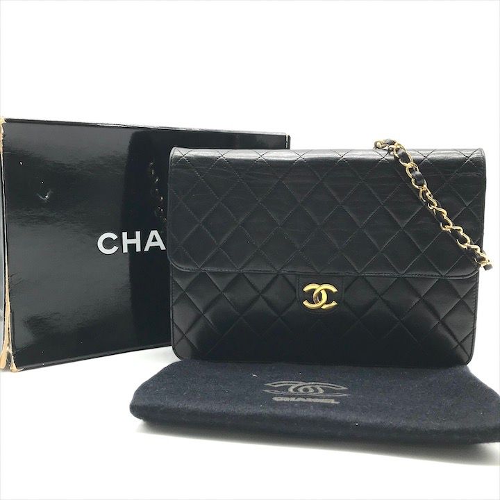 CHANEL シャネル ココマーク マトラッセ ラムスキン プッシュロック チェーン ショルダー バッグ 鞄 かばん ブラック k 6690