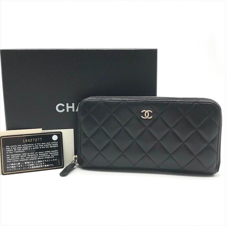 良品 CHANEL シャネル マトラッセ ラムスキン ココマーク ラウンド