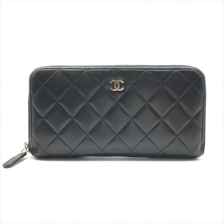 CHANEL シャネル マトラッセ ラムスキン ココマーク ラウンドファスナー 長財布 ウォレット ブラック レディース き m 15154
