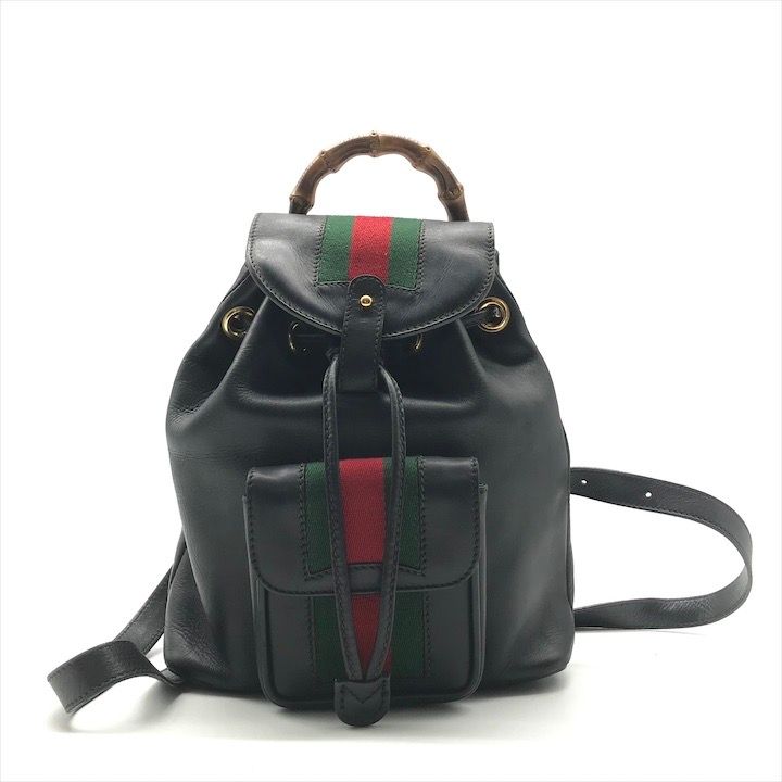 良品 GUCCI グッチ バンブー レザー シェリー リュック バッグ