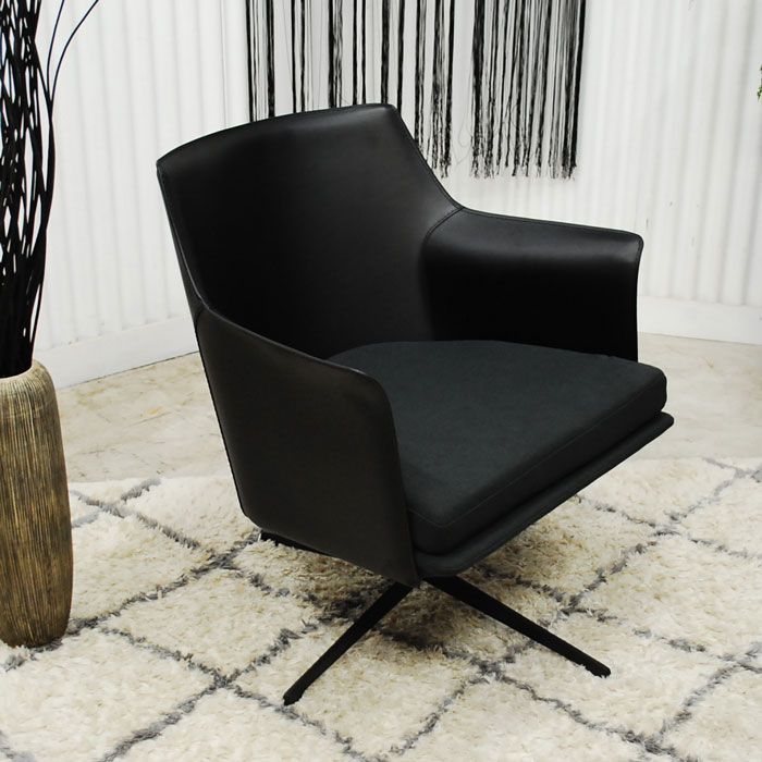 アウトレット 現品限り 一部 洗練された上質なデザイン 回転式ラウンジチェアー リサイクルレザー ファブリック 220326 ケサララウンジチェアー