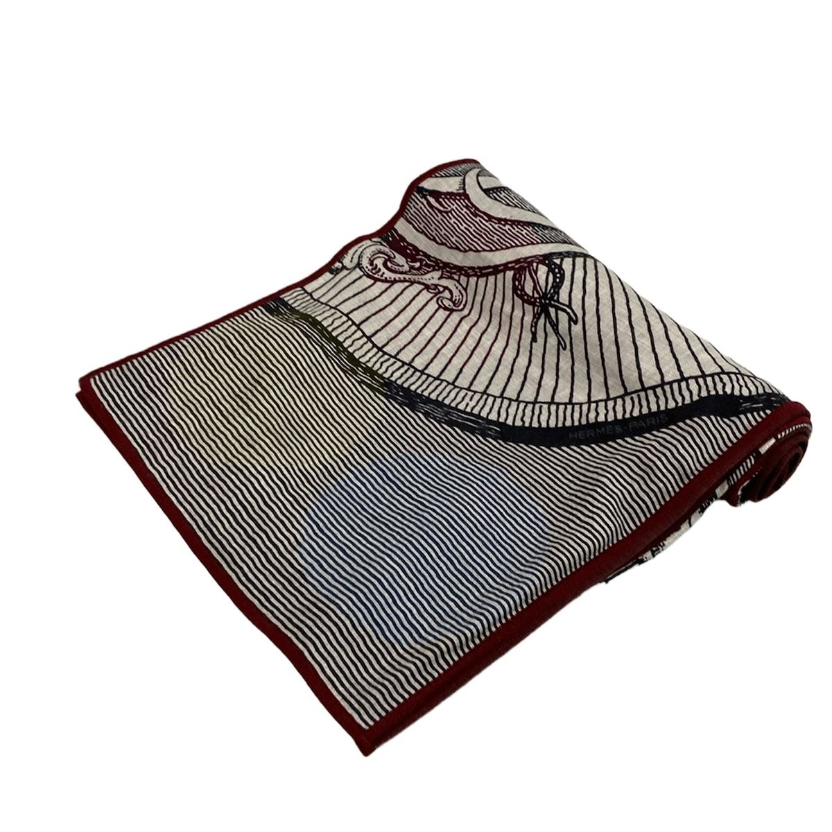 HERMES エルメス ストール ショール - ボルドー×白×マルチ Double Jeu Suite et Poursuite ドゥブル ジュ 追いかけっこ 2017年AW