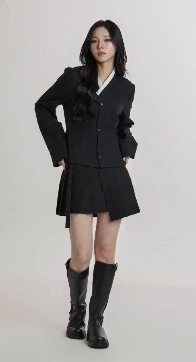 新ソウル スリムチョゴリシャツ プリーツウエストスカート セット