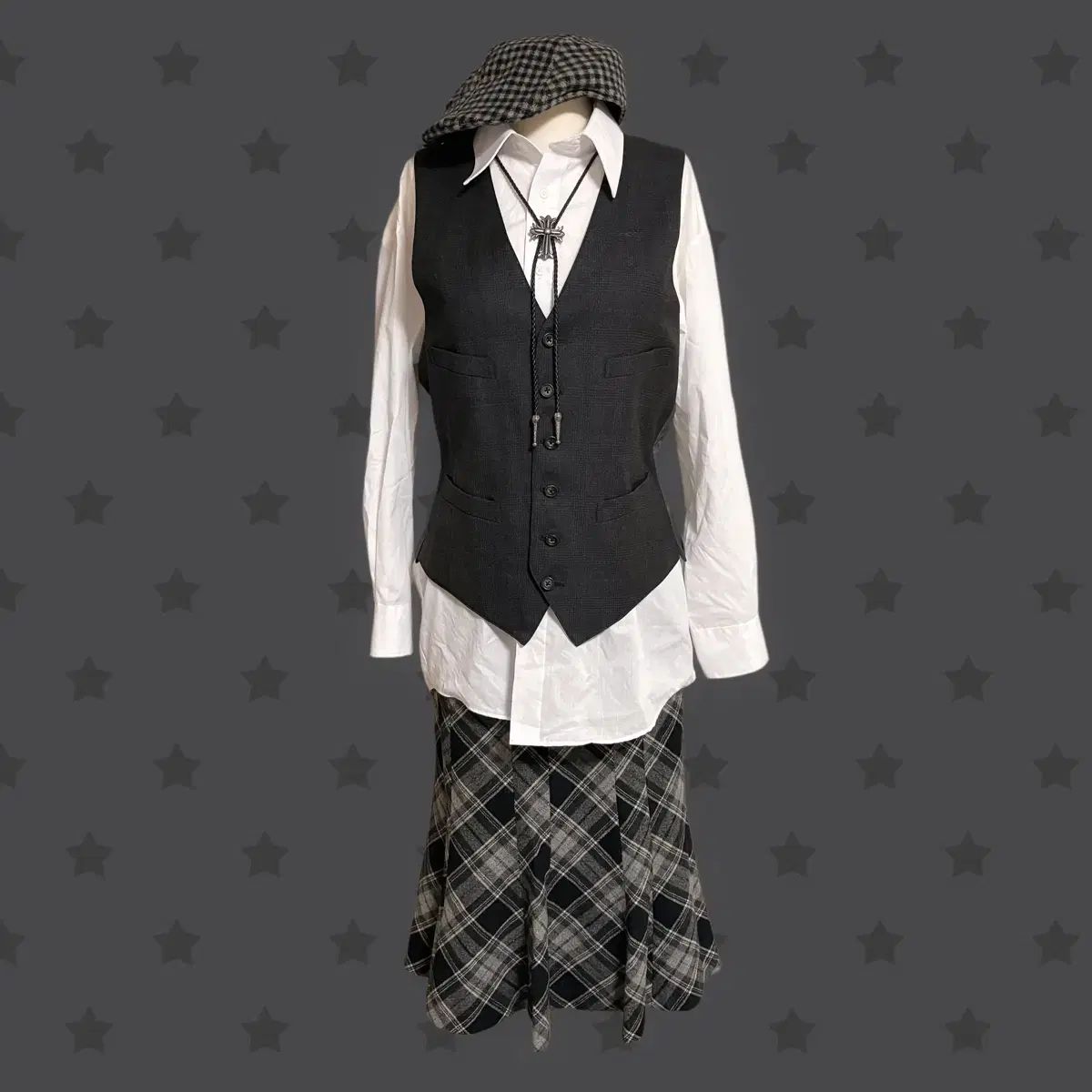 ココモリ ブラック プレッピー アメリカ ハイティーン ピンターカル ラコステ ハンチングキャップ 必須アイテム コーディネートセット