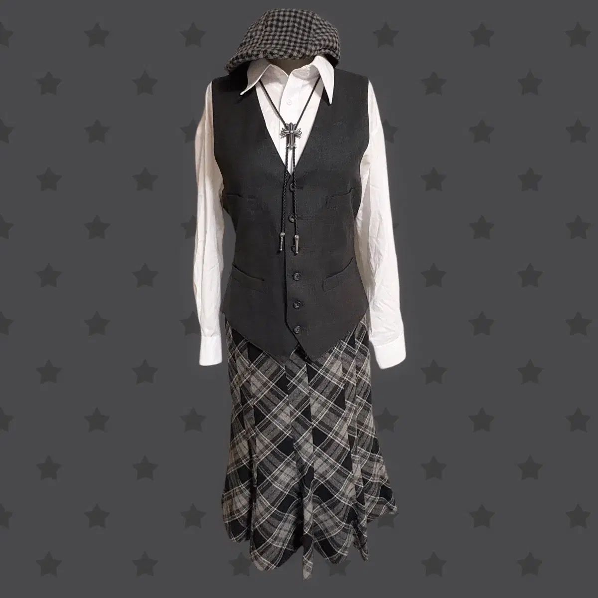 ココモリ ブラック プレッピー アメリカ ハイティーン ピンターカル ラコステ ハンチングキャップ 必須アイテム コーディネートセット