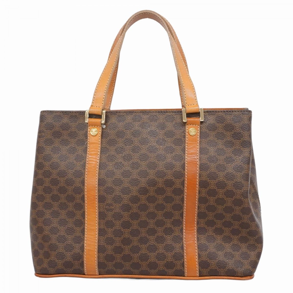 【CELINE】ハンドバッグ　マカダム柄　ブラウン　ゴールド金具　自立　PVC ☆SALE【5oc2515】セリーヌ ハンドバッグ マカダム PVC ブラウン