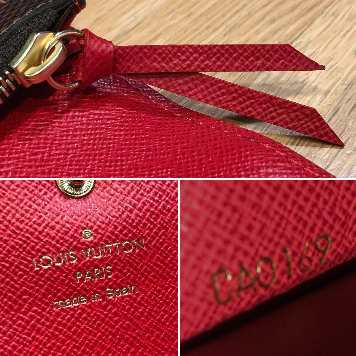 超美品 ルイヴィトン ダミエ ポルトフォイユエミリー ルージュ 長財布