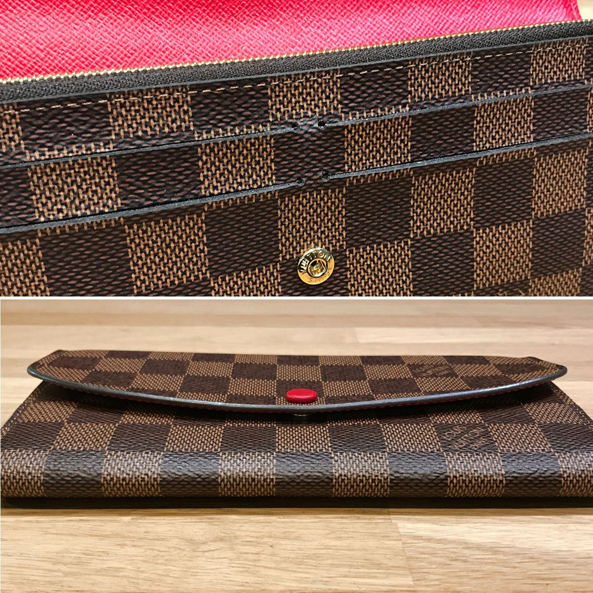 超美品 ルイヴィトン ダミエ ポルトフォイユエミリー ルージュ 長財布