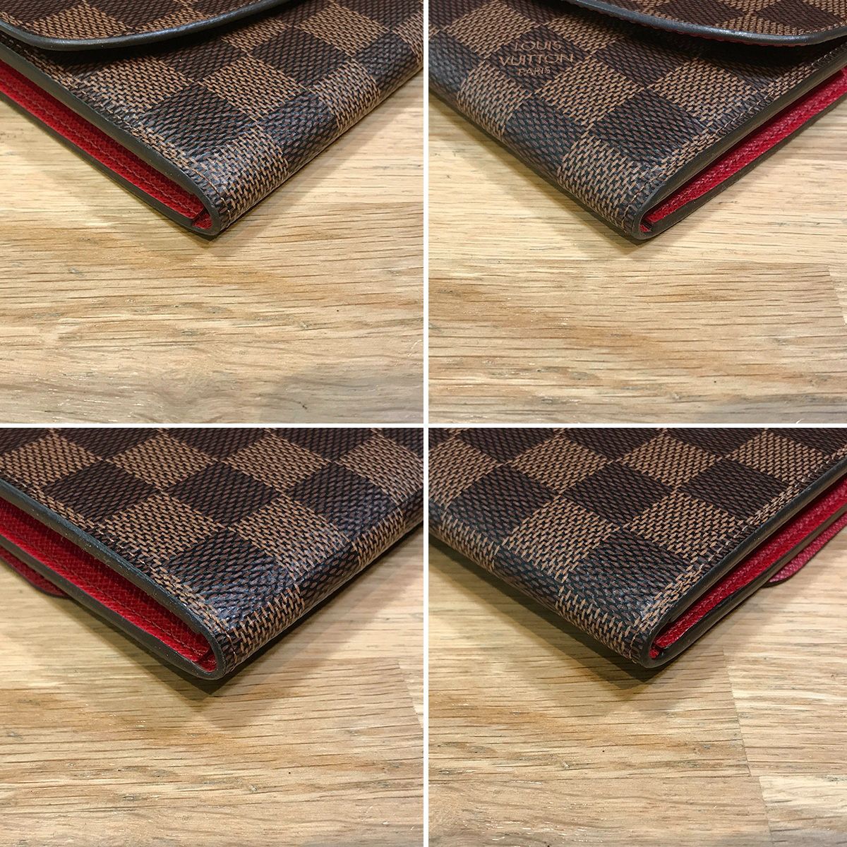 超美品 ルイヴィトン ダミエ ポルトフォイユエミリー ルージュ 長財布