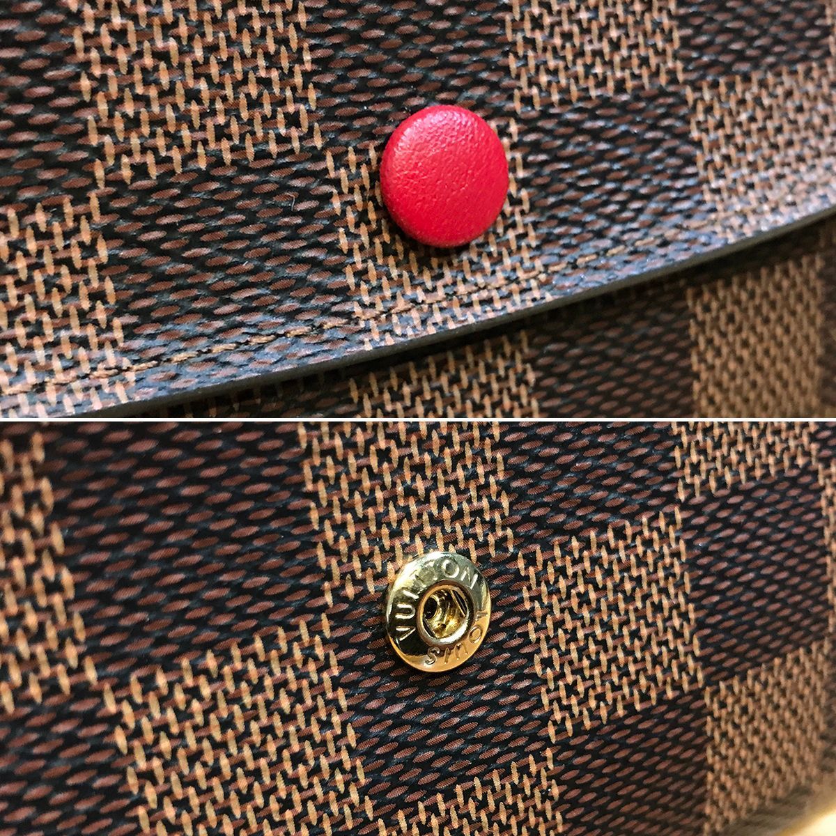 超美品 ルイヴィトン ダミエ ポルトフォイユエミリー ルージュ 長財布