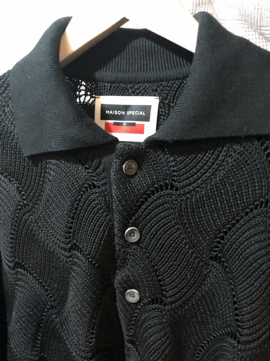 福岡 MAISON SPECIAL メゾン カーディガン 長袖 ポロシャツ サイズ1 ポリエステル ブラック FK