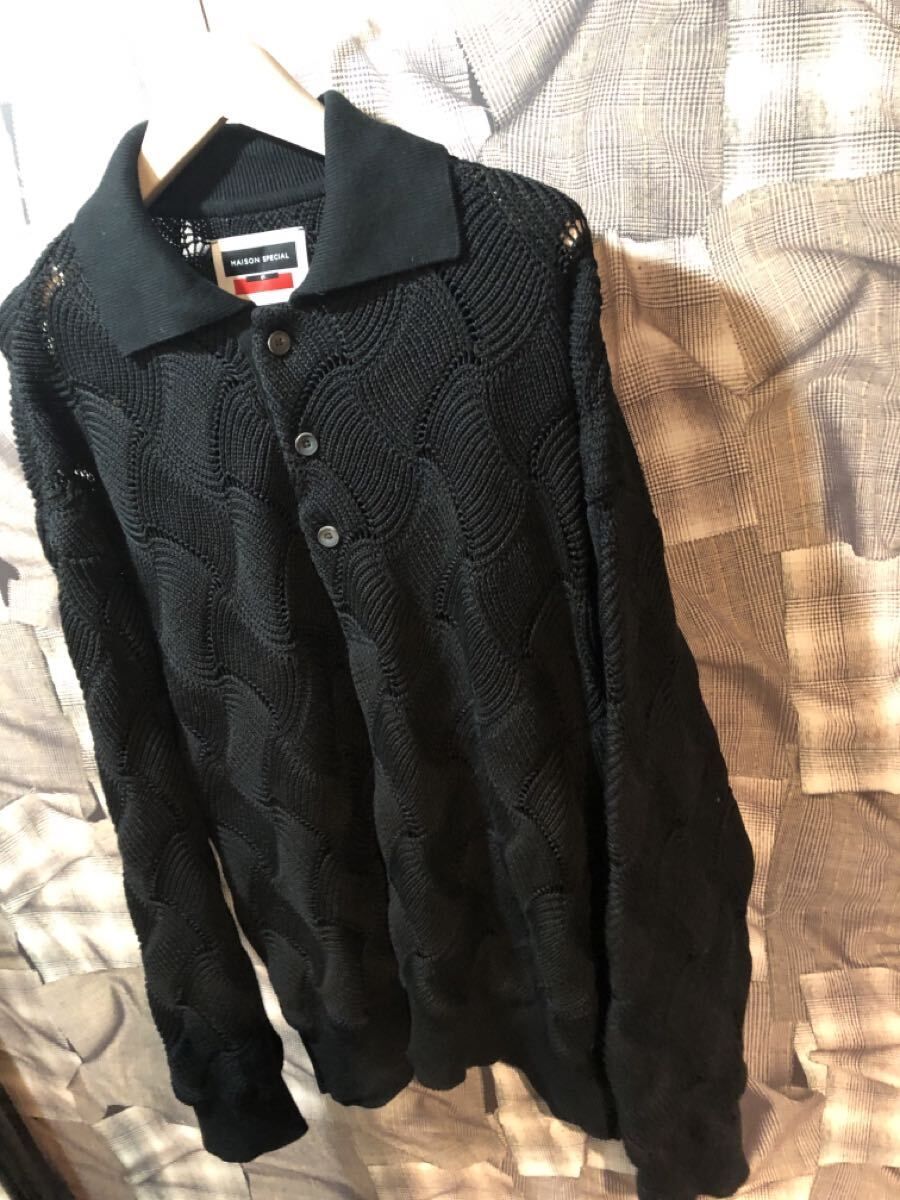福岡 MAISON SPECIAL メゾン カーディガン 長袖 ポロシャツ サイズ1 ポリエステル ブラック FK