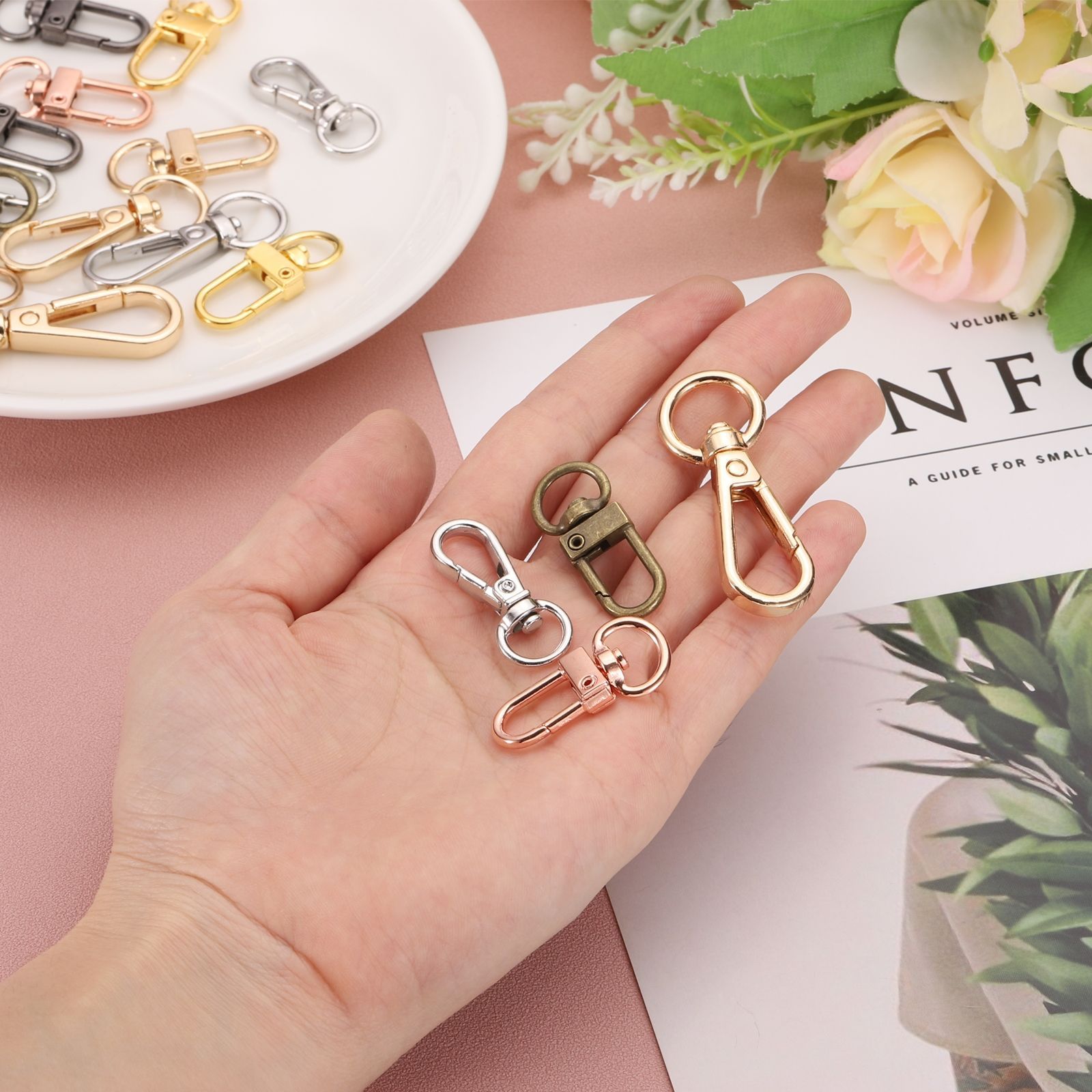 uxcell スイベルロブスタークローフックキーチェーン 10個 スイベル