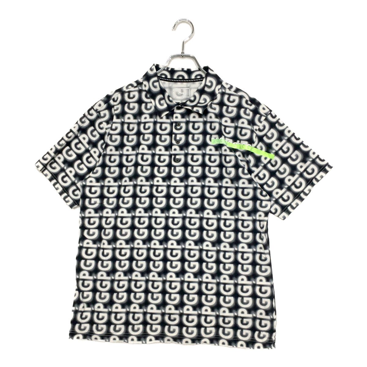近年モデル　美品　⛳️PGG　ピージージー⛳️　メンズ半袖ポロシャツ　総柄　L メンズ ピージージー PGG 半袖ポロシャツ 5(L) 黒×白 ブラック