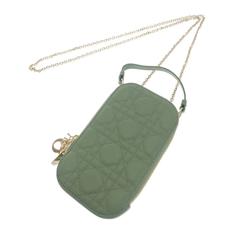 状態良好 Dior Call in フォンホルダー ショルダーバッグ ラムスキン ミントグリーン ゴールド金具 レディース