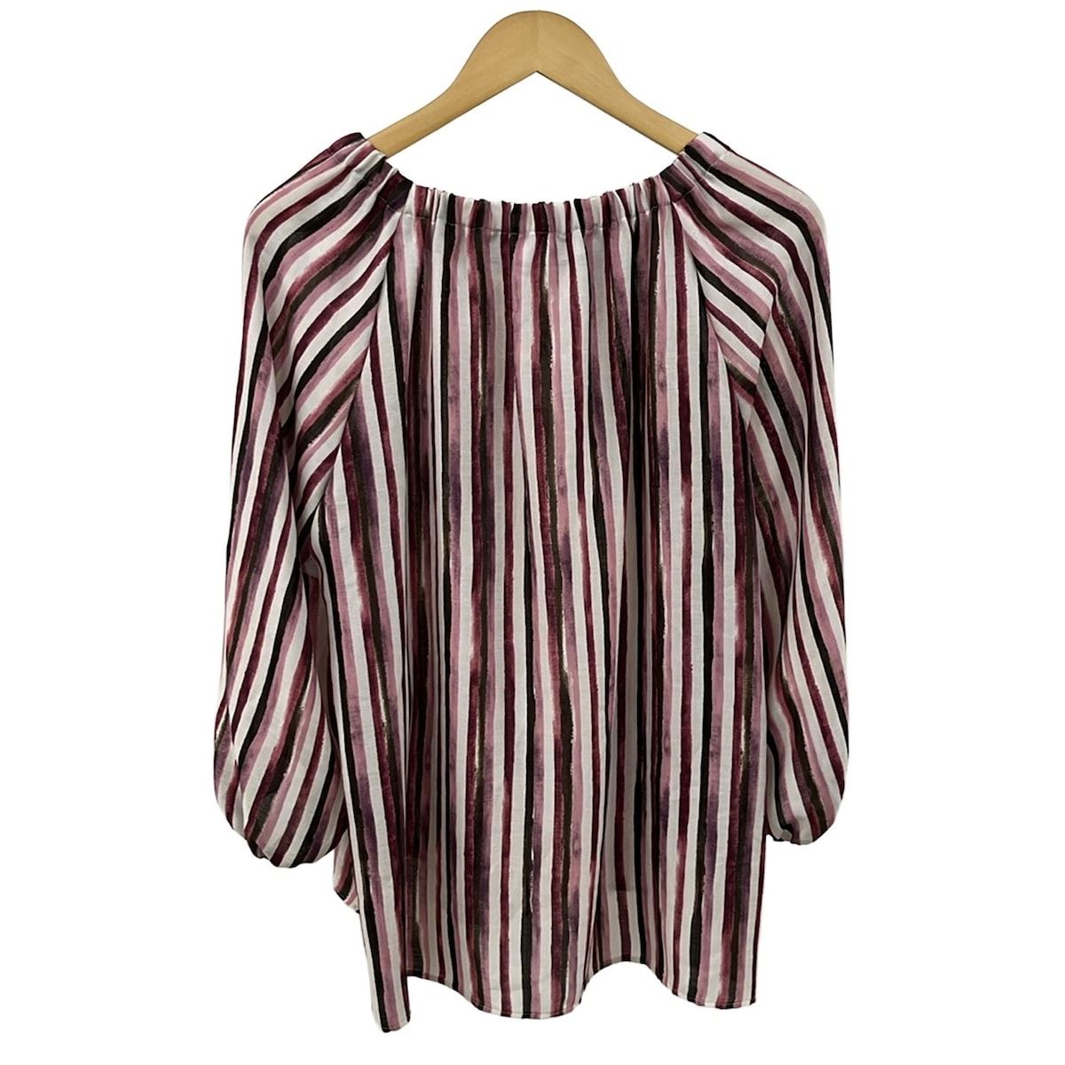 Leilian レリアン チュニック サイズ13 L レディース - パープル×ダークブラウン×白 長袖|ストライプ